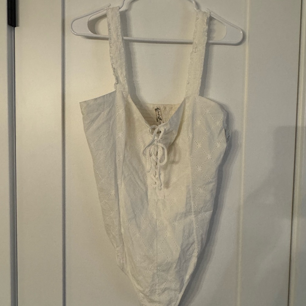 Free People White Lace-Up Bodysuit